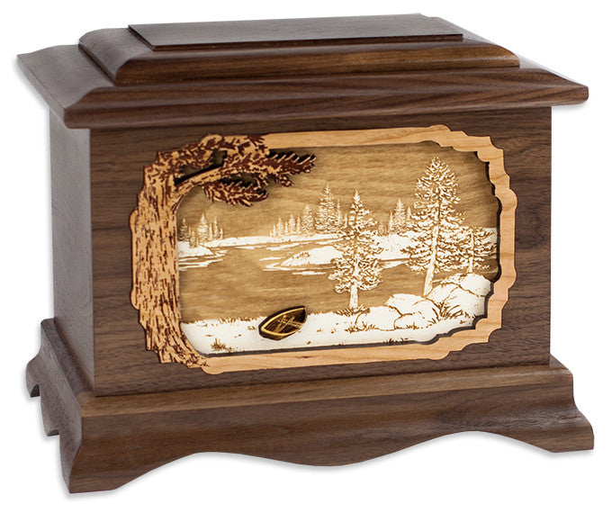Beautiful Great Lakes Cremation Urn with Elegant Wood Inlay Art - Perfect for Memorial Services, Home Display & Honoring Loved Ones