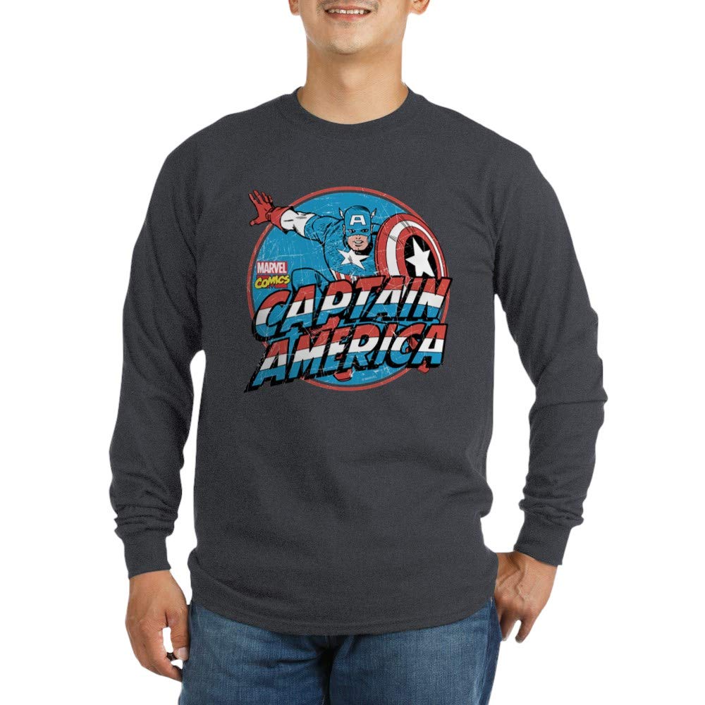 Vintage Captain America Long Sleeve T-Shirt - Marvel Comics Superhero Graphic Tee for Men | Casual Wear, Cosplay & Comic Book Fan Gifts