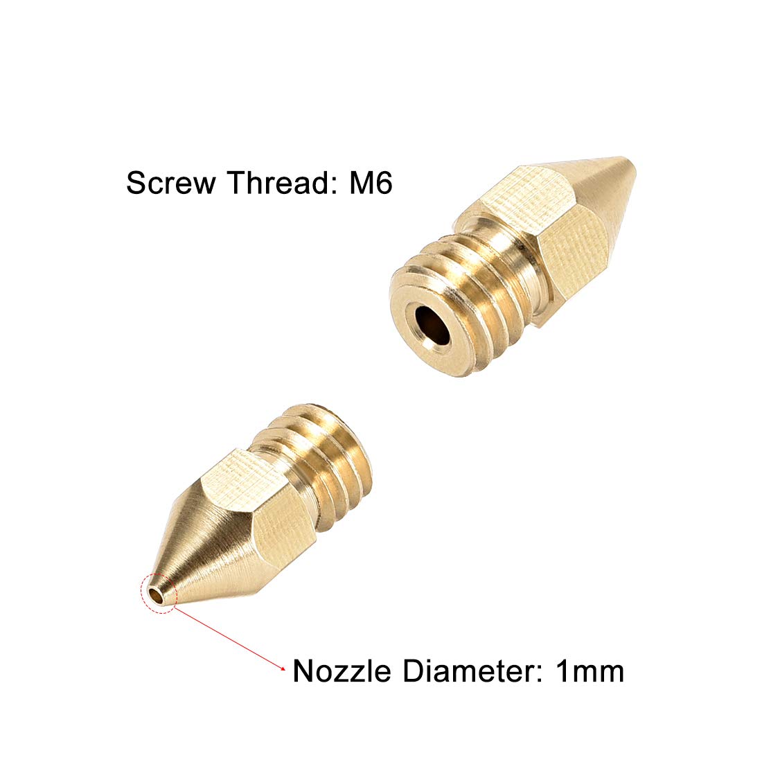 uxcell 5pcs 3D Printer Nozzle Kit - 1mm Brass Extruder Print Head for 1.75mm Filament M6 Compatible with Most 3D Printers - Perfect for High-Precision Printing, DIY Projects & Rapid Prototyping