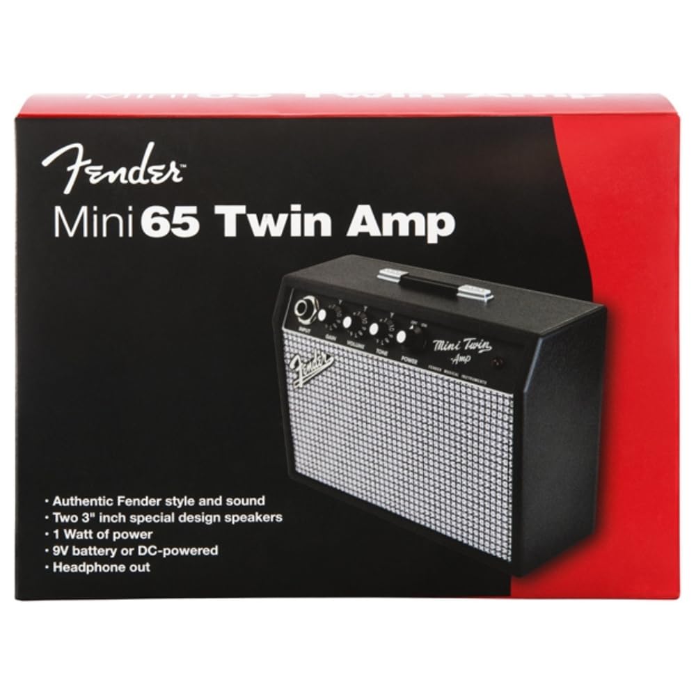 Fender Mini '65 Twin Amp Guitar Amplifier (Black) with 12 Guitar Picks & Polishing Cloth - Compact Electric Guitar Amp for Practice, Travel & Home Studio Use