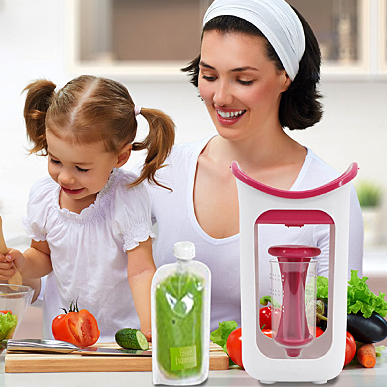 **10PCS Reusable Baby Food Pouch Maker - Fresh Fruit Juice & Puree Squeezer with Storage Bags - Portable Baby Food Processor for Homemade Snacks & On-the-Go Feeding (Red)**    *Perfect for making healthy homemade baby food, storing snacks, and convenient feeding at home or outdoors.*
