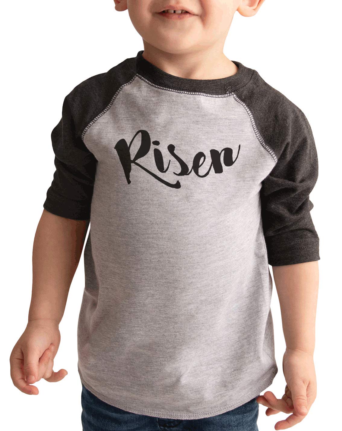 7 Ate 9 Apparel Kids' Happy Easter Grey Raglan T-Shirt - Soft Cotton Long Sleeve Tee for Easter Celebrations & Spring Outfits