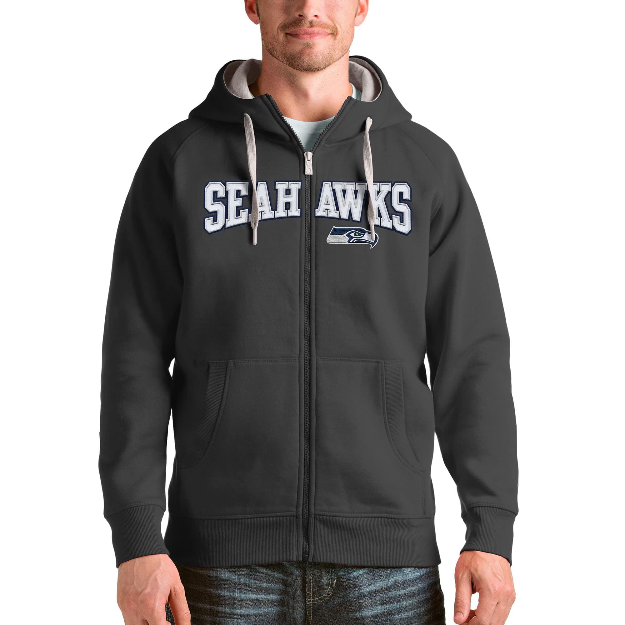 Antigua Men's NFL Wordmark Victory Full-Zip Hoodie - Officially Licensed NFL Pullover Jacket for Football Fans - Perfect for Game Day, Tailgating & Casual Wear