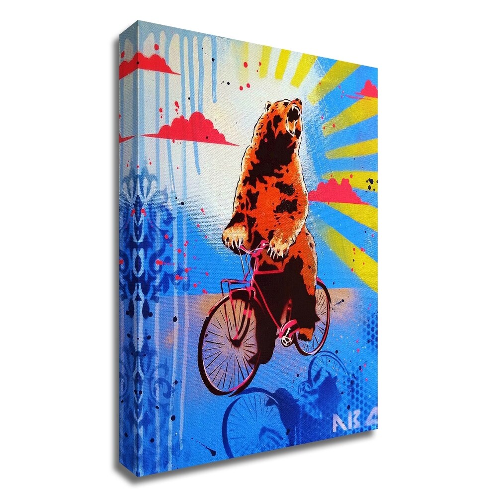 Bear Back Rider Canvas Print by AbcArtAttack - Ready to Hang Wall Art for Living Room, Bedroom & Office Decor