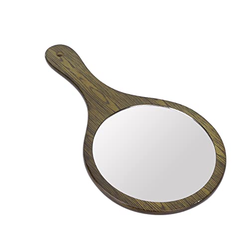 Handheld Mirror with Clear Glass & Sturdy Wood Base - Perfect for Salon, Hairdressing, and Home Makeup | Compact Vanity Mirror with Hanging Hole for Easy Storage