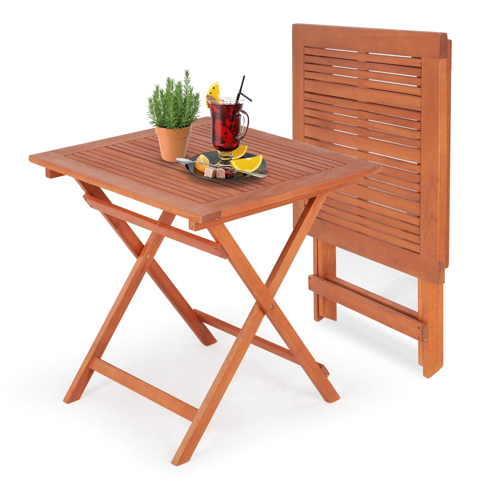 IDZO 27.75 Inch Square Eucalyptus Wood Patio Dining Table - Heavy Duty 275lbs Capacity Outdoor Furniture for Garden, Patio, Balcony - Perfect for Backyard BBQs, Poolside Dining & Small Space Entertaining