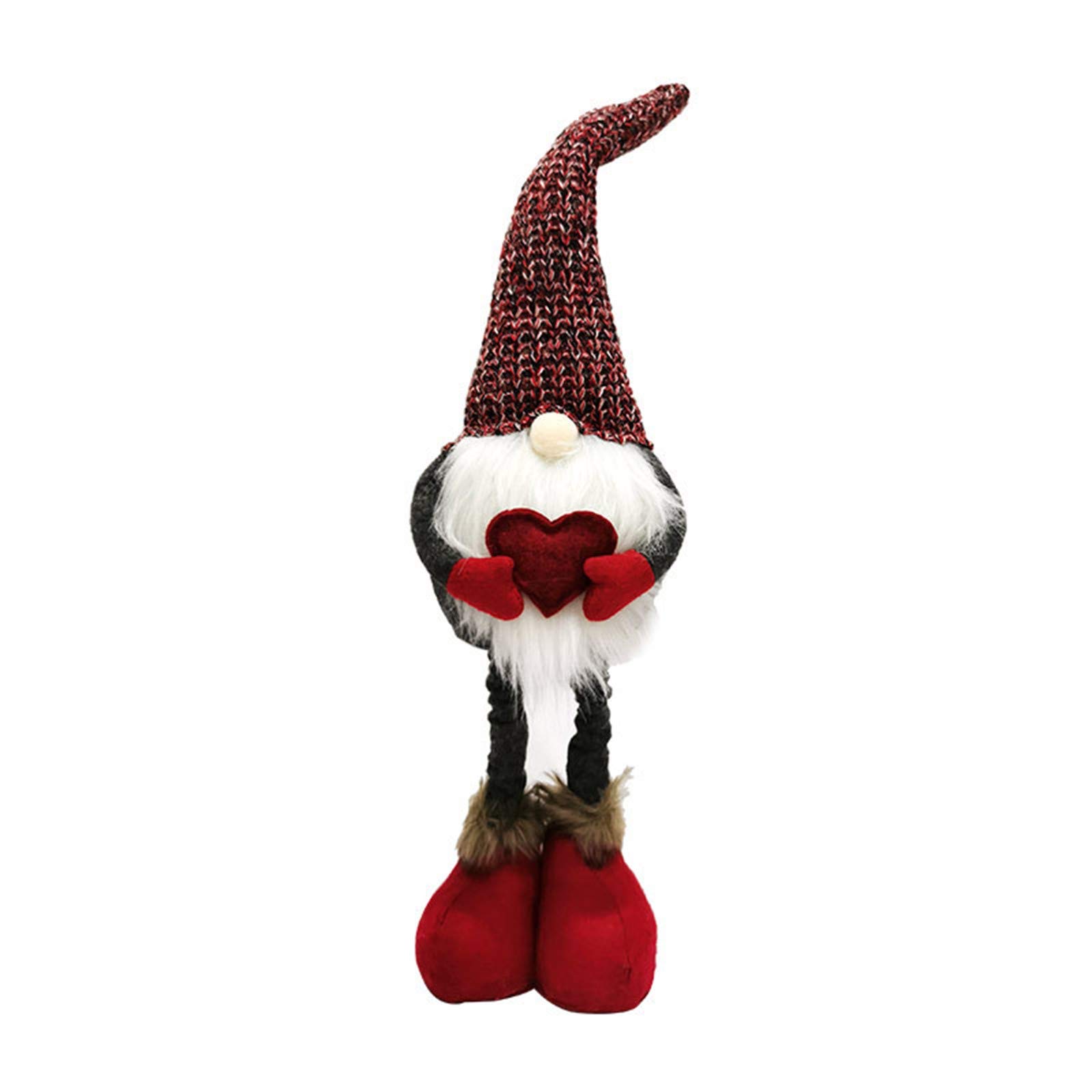 Valentine's Day Decorations - Red & Gray Knitted Faceless Doll with Retractable Stand for Home Shelf Decor | Perfect for Romantic Gifts, Wedding Centerpieces & Nursery Room Decor (One Size)