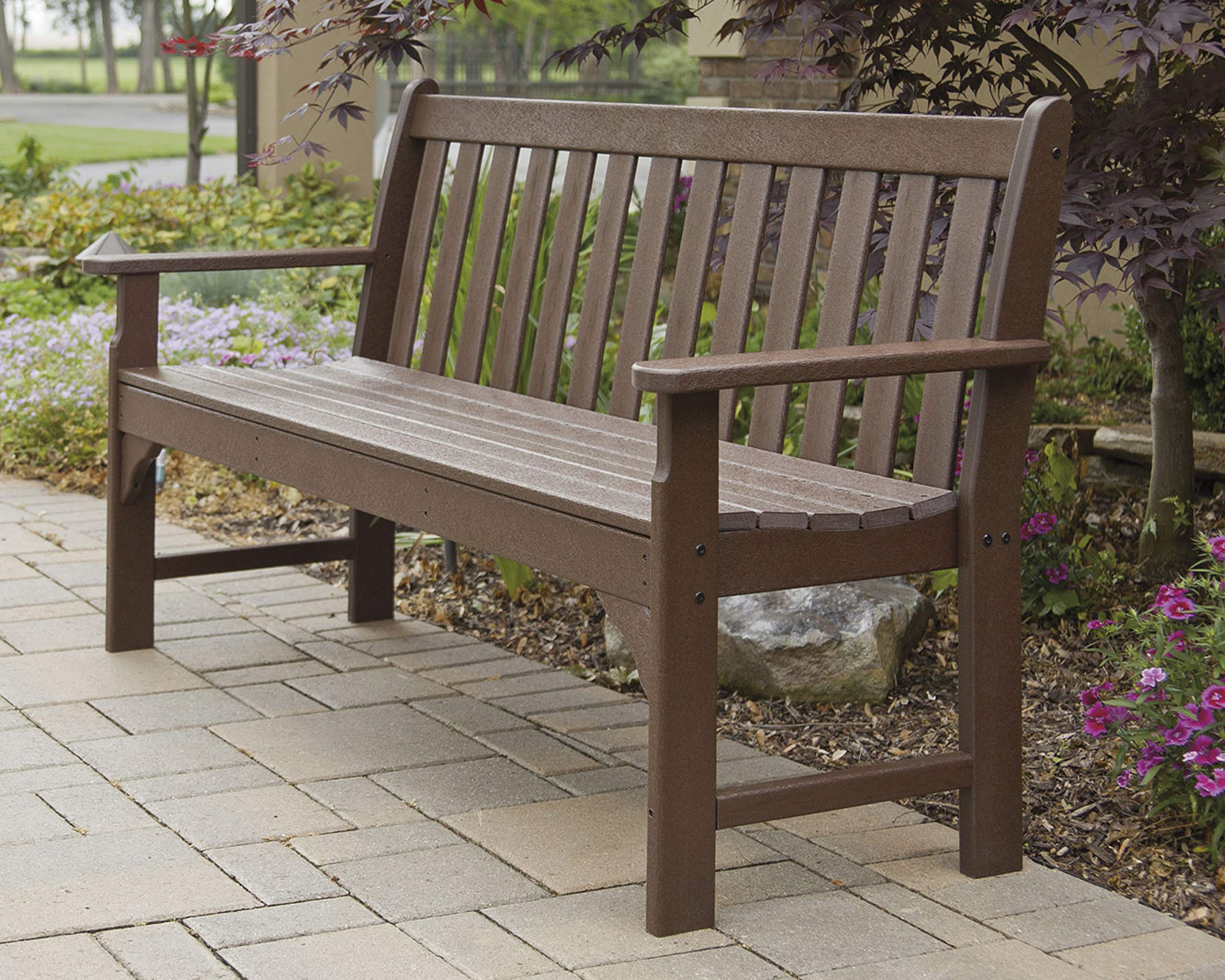POLYWOOD GNB60MA 60-Inch Vineyard Outdoor Bench in Mahogany - Durable All-Weather Patio Furniture for Garden, Porch & Backyard Decor
