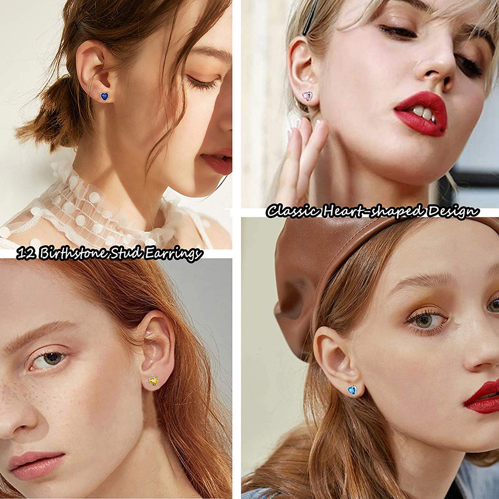 Shuxin 925 Sterling Silver Heart Stud Earrings for Women & Girls - January Birthstone Jewelry Gift for Valentine's Day, Anniversary & Special Occasions