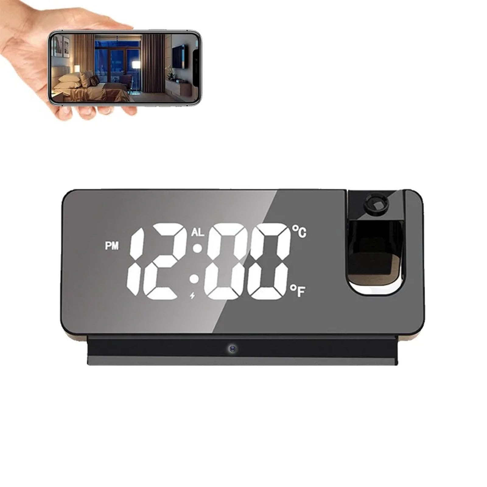 FKINGLRK Mini WiFi Projection Alarm Clock with Hidden Camera - HD Video Recorder for Home Security & Baby Monitoring | Night Vision, Motion Detection, Remote Viewing