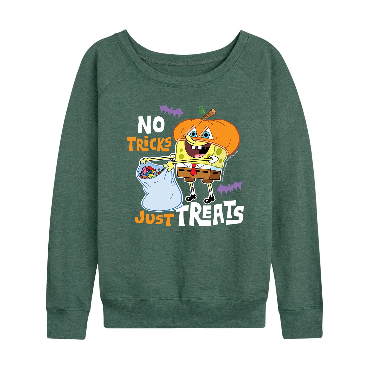 SpongeBob SquarePants No Tricks Just Treats Women's Lightweight French Terry Pullover Hoodie - Cute Cartoon Sweatshirt for Halloween, Cosplay & Casual Wear