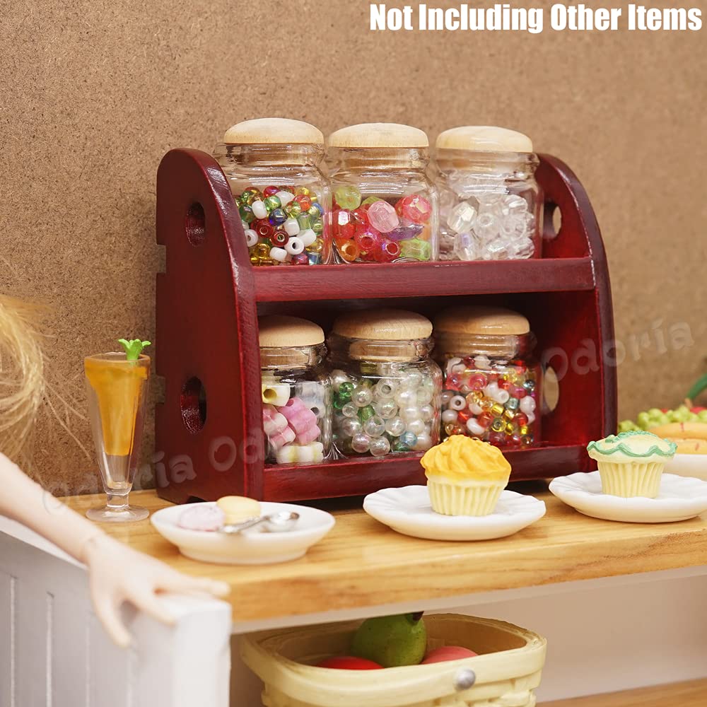 Odoria 1/6 Scale Miniature Spice Rack with Glass Jars - Realistic Dollhouse Kitchen Accessories for DIY Miniature Projects & Dollhouse Decor