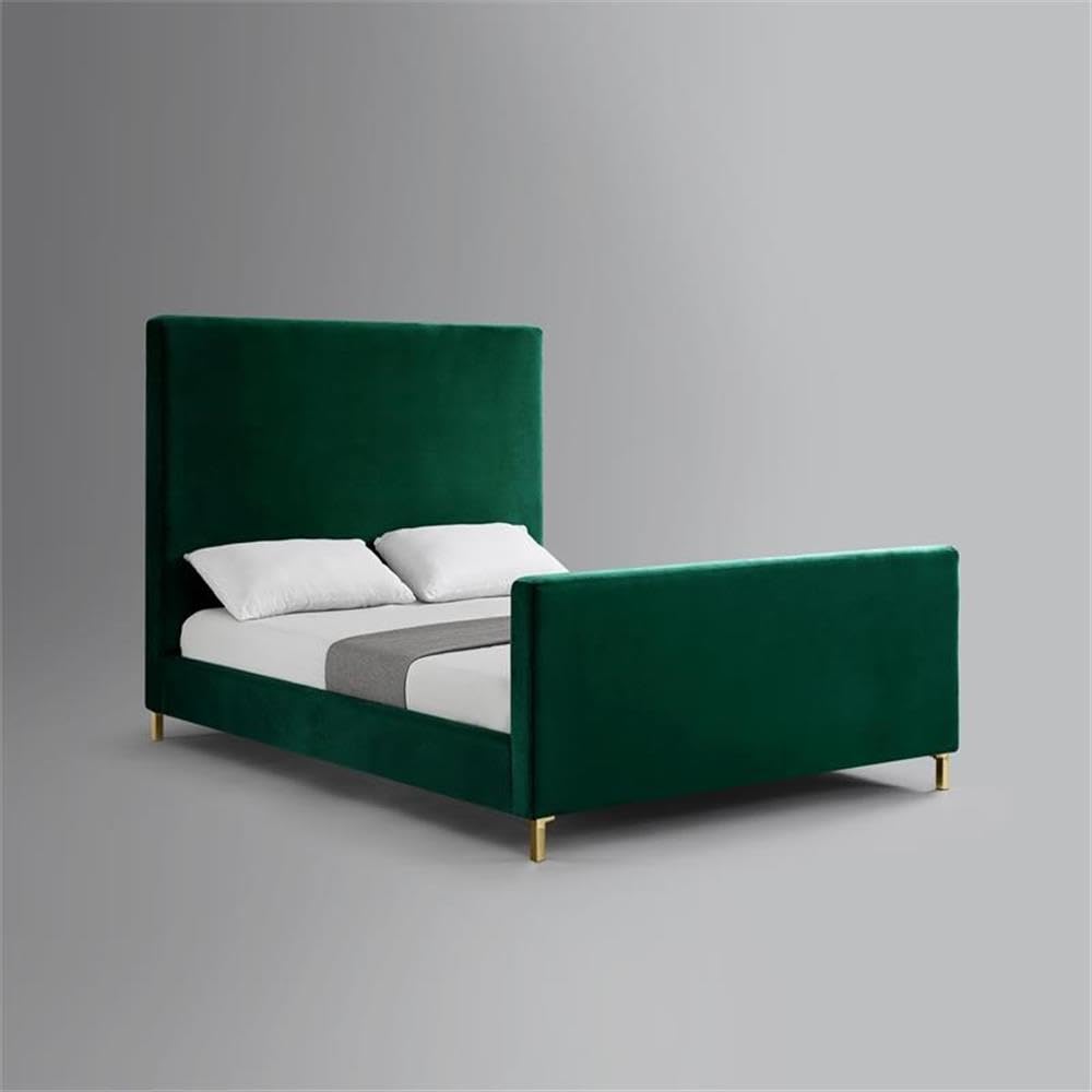Alex Velvet Upholstered Queen Size Platform Bed Frame in Hunter Green - Luxurious Bedroom Furniture for Modern Home Decor