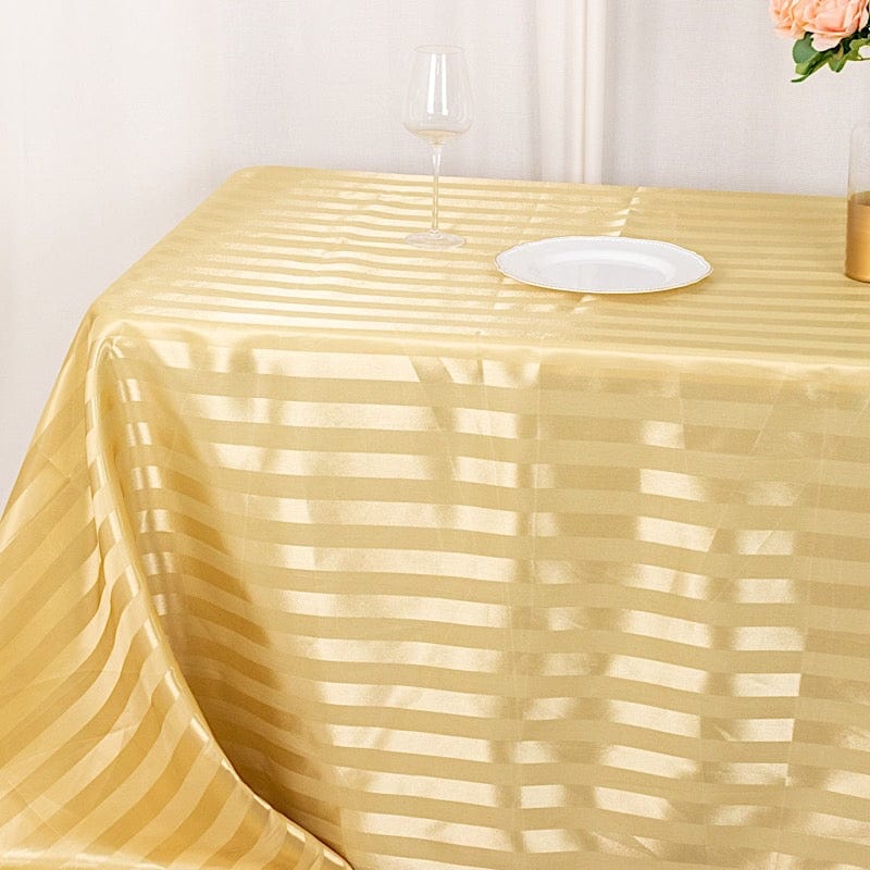 90x132 Inch Striped Satin Rectangular Tablecloth - Elegant Wedding Banquet Table Linen for Formal Dinners, Parties & Special Events