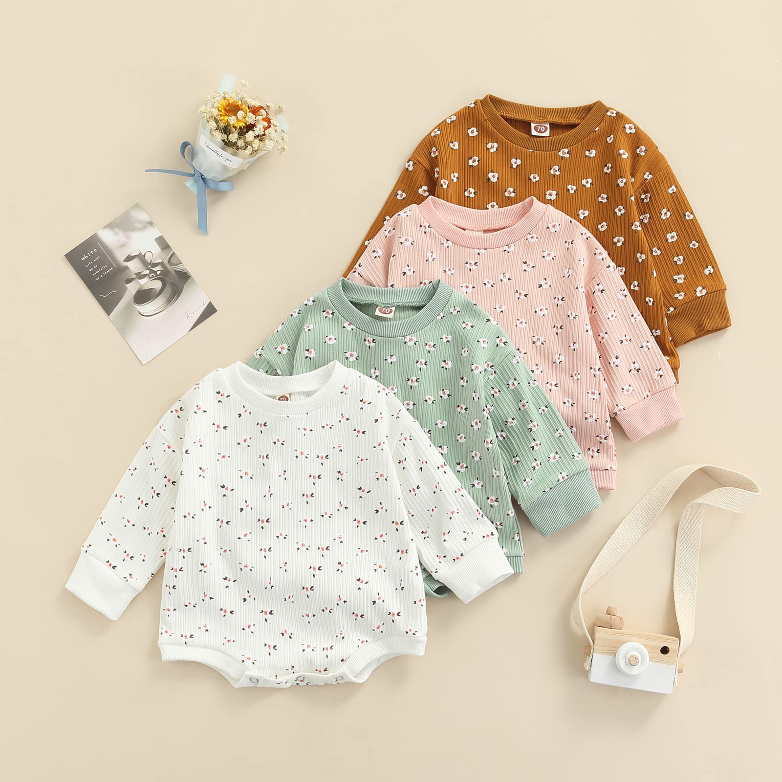 Floral Long Sleeve Baby Romper Jumpsuit - Newborn Girl Outfit for Fall & Winter | Soft Pullover Bodysuit for Infants | Perfect for Family Photos, Daily Wear & Special Occasions