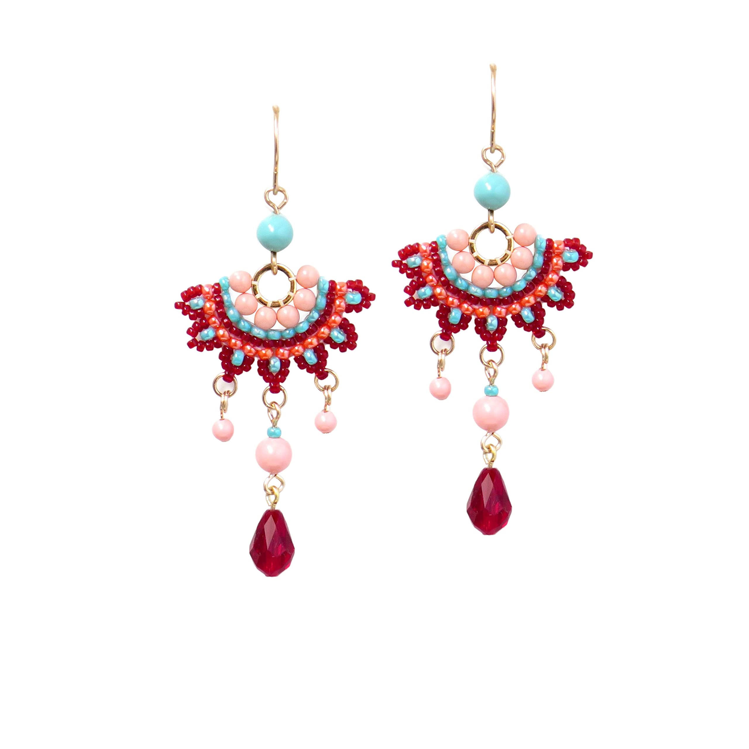 Handmade Drops Colorful Chandelier Earrings with Swarovski Crystals & Gold-Filled Beads - Elegant Party & Wedding Jewelry Accessories