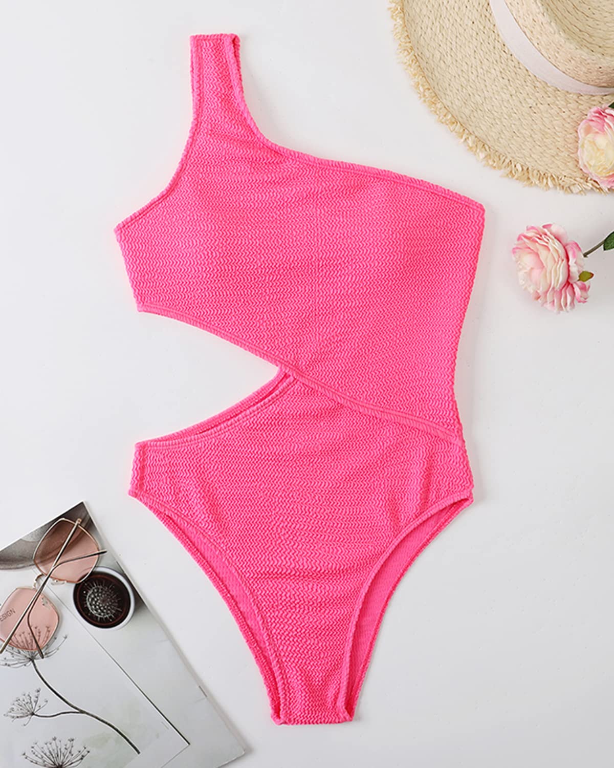 Limeeke Women's One Shoulder Cutout Monokini Swimsuit - Sexy Ribbed One Piece Bathing Suit for Beach, Pool Party & Summer Vacation