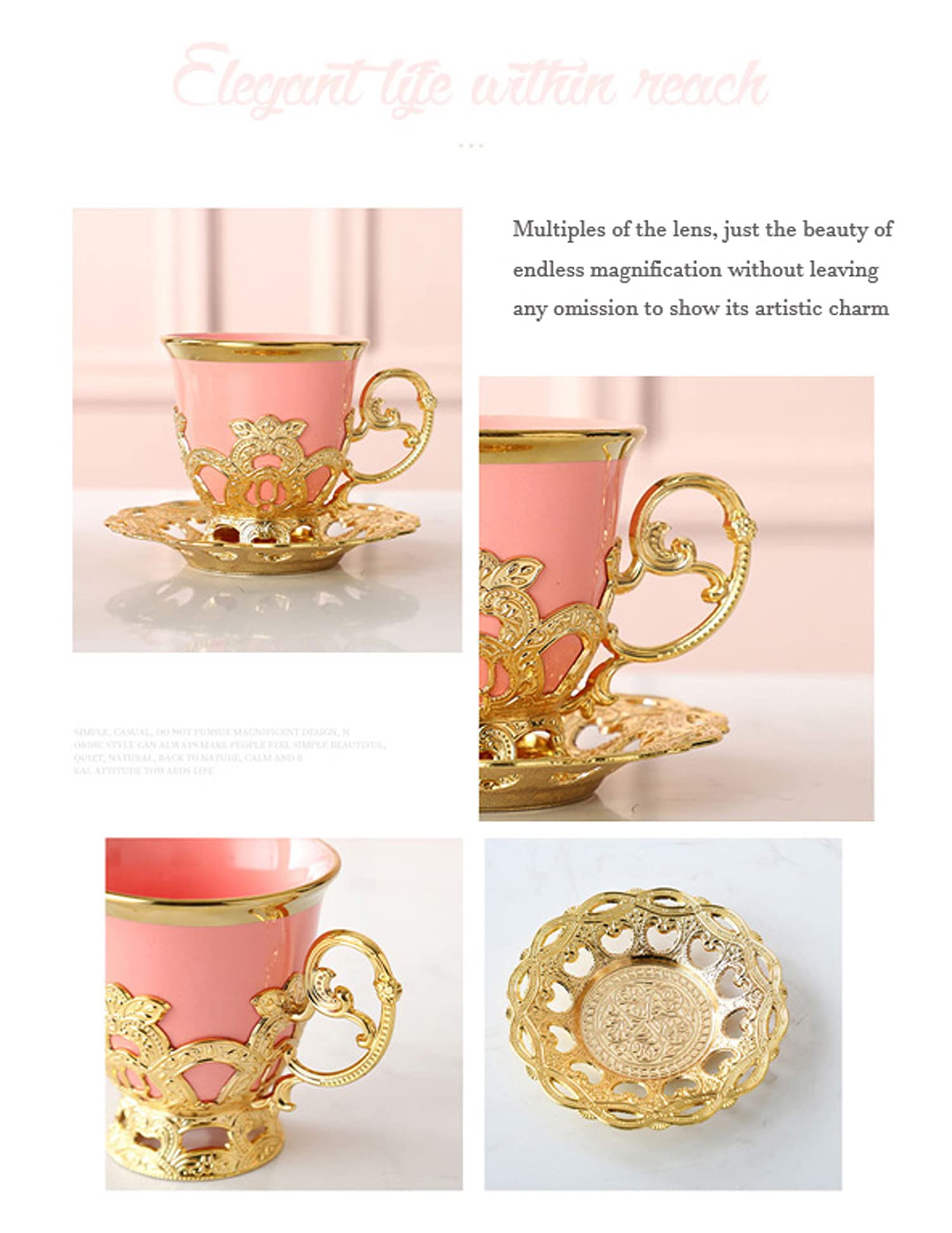 Premium Espresso & Turkish Coffee Cups Set of 6 with Saucers - 2.8oz Porcelain Tea Cups for Women (White & Gold) - Perfect for Home Cafes, Gifts & Afternoon Tea Parties