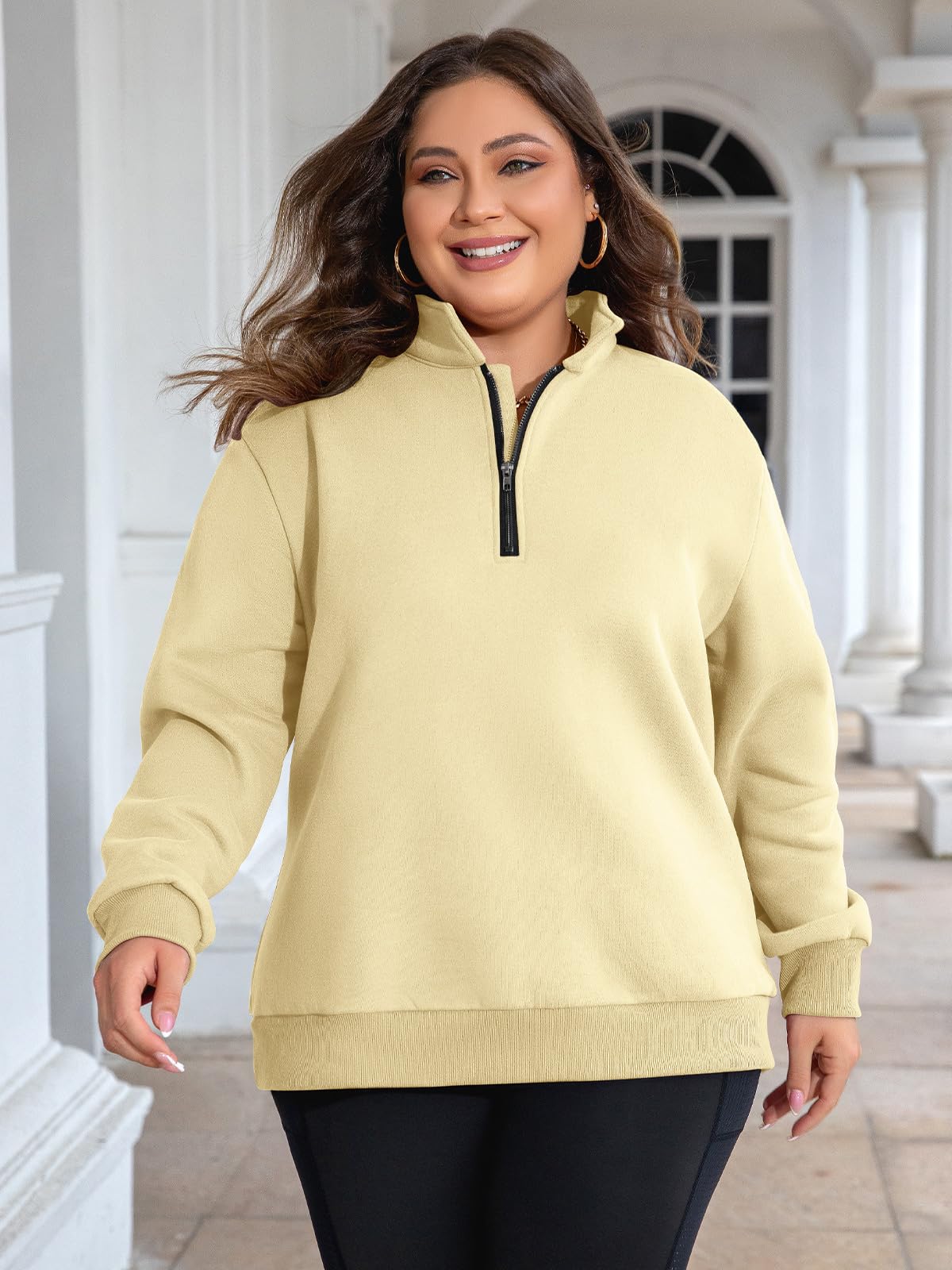 Women's Plus Size Half Zip Pullover Long Sleeve Oversized Sweatshirt Drop Shoulder Hoodie - Y2K Fashion for Teen Girls | Cozy Casual Wear for School, Street Style & Winter Outfits