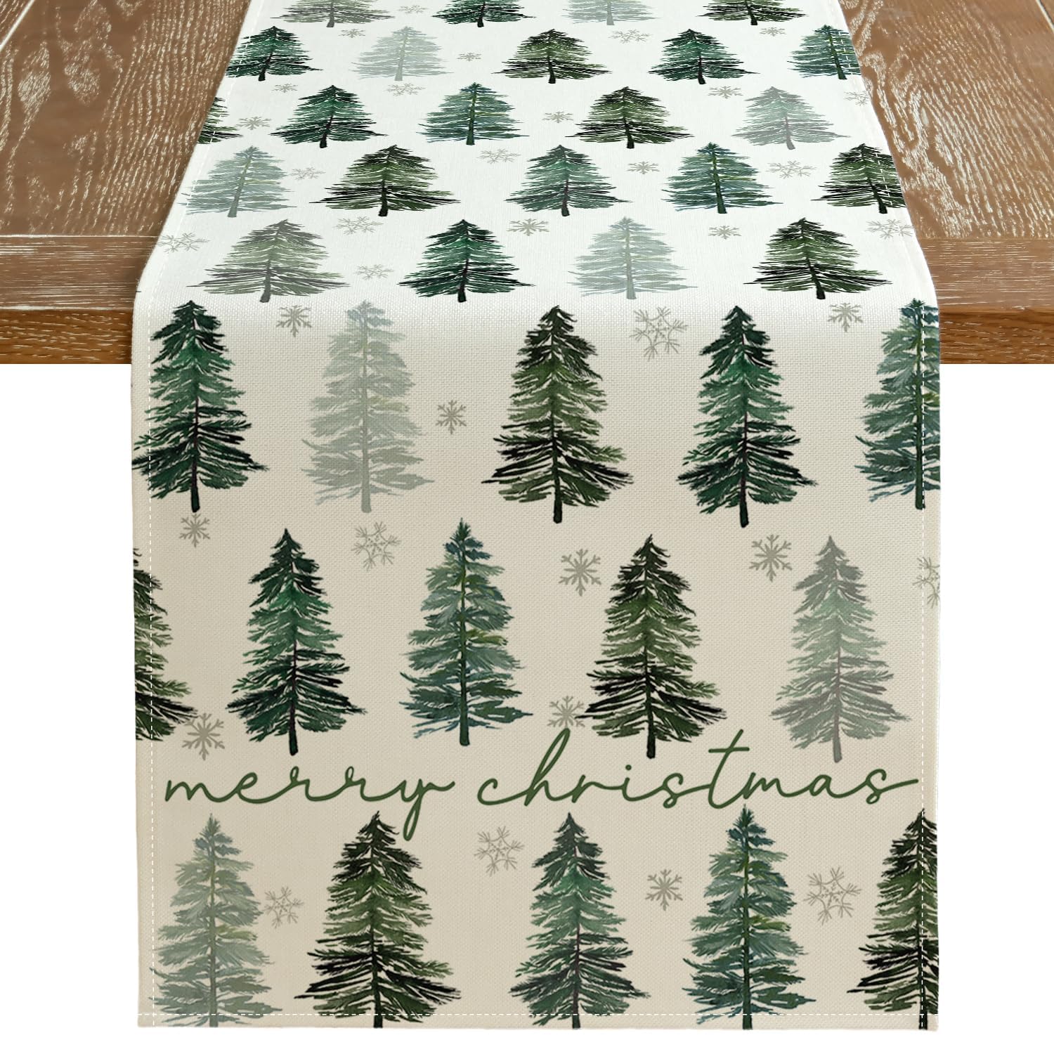 ARKENY 13x72 Inch Green Christmas Tree Table Runner - Holiday Indoor Outdoor Table Decoration for Home - Perfect for Christmas Dinner, Party & Winter Home Decor