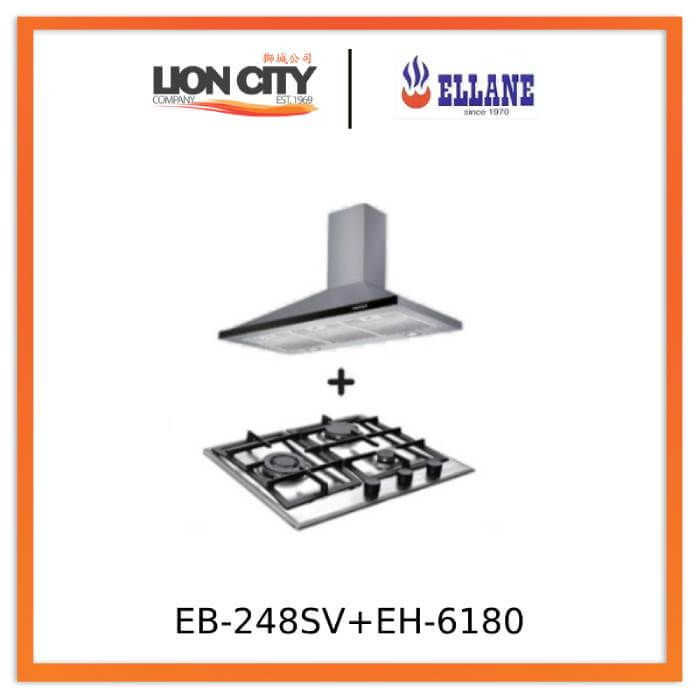 Ellane EH 6180 90cm Stainless Steel Range Hood with Powerful Extraction + Ellane EB 248SV 3 Burner Gas Cooktop with Safety Features - Perfect for Modern Kitchens, Restaurants & Home Cooking