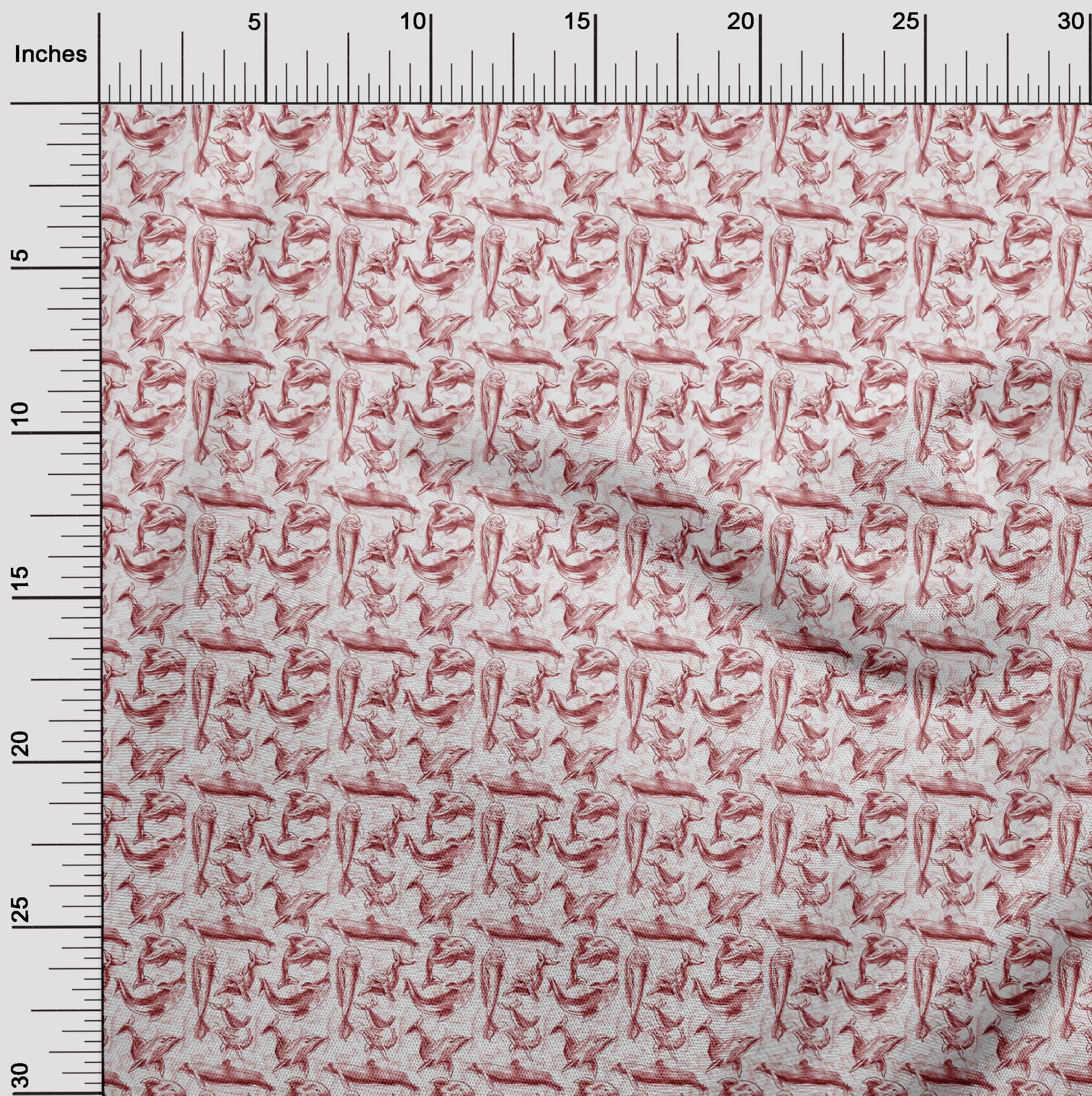 Premium Rayon Maroon Dolphin Print Fabric by The Yard - 56