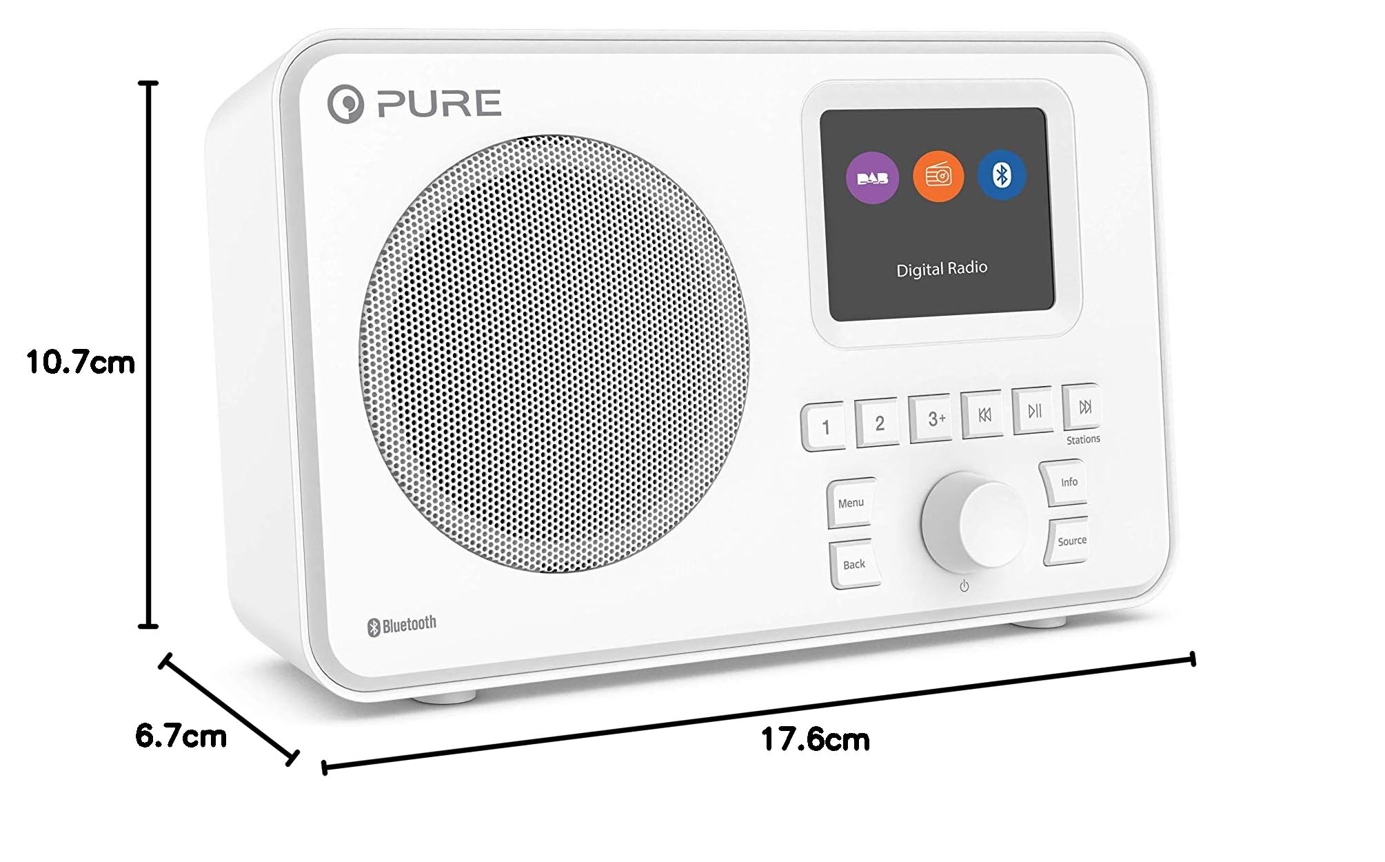 Pure ELAN-ONE FM/DAB+ Digital Radio with Bluetooth 5.0 - Wireless Portable Radio for Home, Office & Travel - White (Perfect for Music Streaming, News & Podcasts)