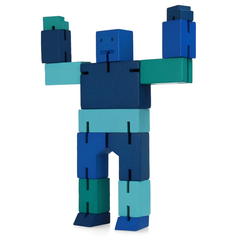 Cubebot Small Blue Multi-Jointed Wooden Robot Toy - Perfect for Kids' STEM Learning & Creative Play