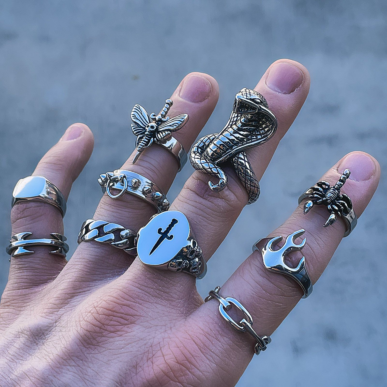 Graveyard Signet Ring for Men - Gothic Skull & Crossbones Design - Stainless Steel Band - Perfect for Halloween, Gothic Fashion & Punk Style Jewelry