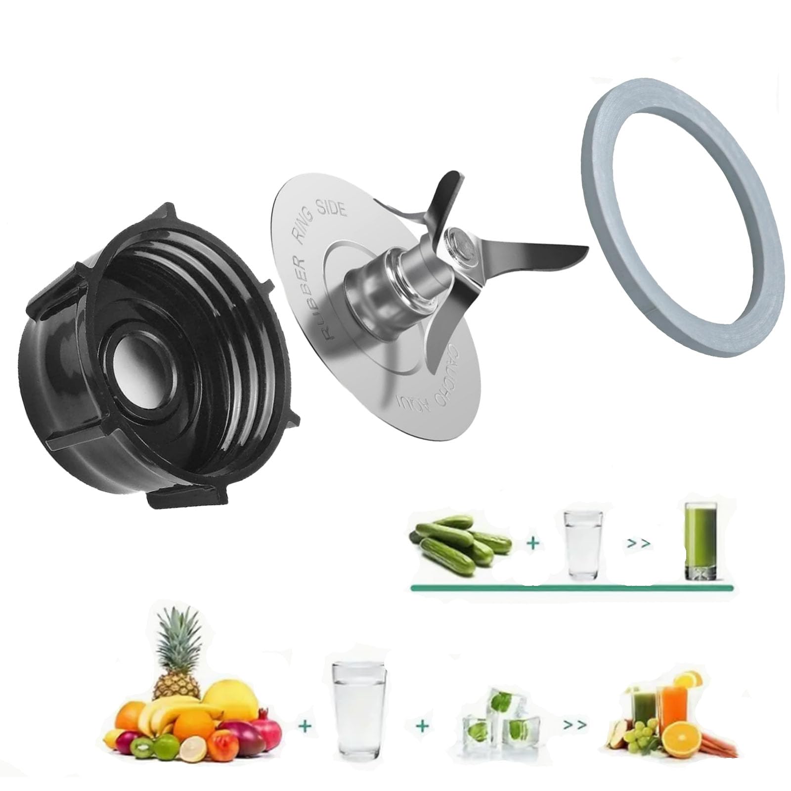 Oster Blender Replacement Parts Kit - Ice Blade, Jar Base Cap, 2 Rubber O-Ring Seal Gaskets | Compatible with Oster Blenders | Perfect for Smoothies, Ice Crushing & Food Processing