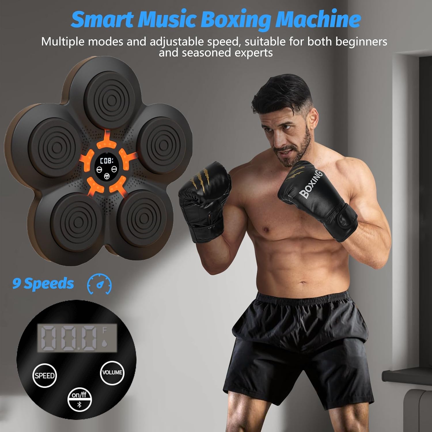 Bluetooth Smart Music Boxing Trainer with Gloves - Wall Mounted Electronic Punching Target for Home Gym & Indoor Workouts | Perfect for Boxing Training, Fitness & Stress Relief