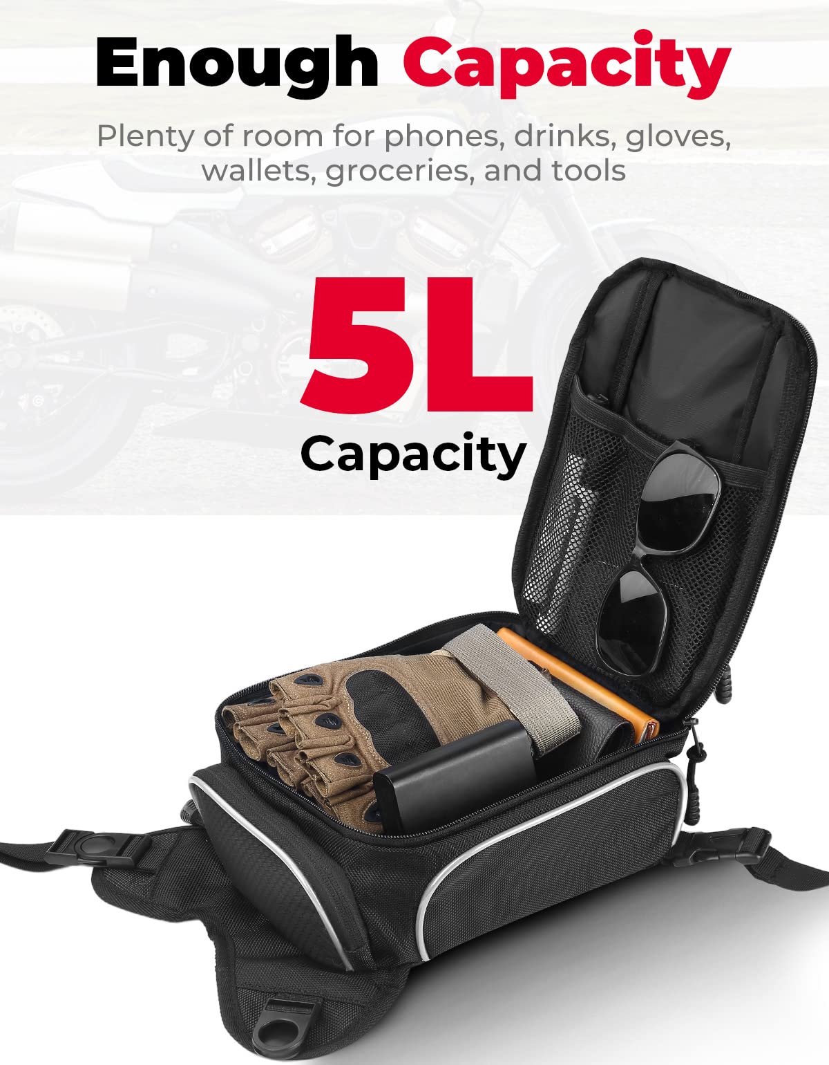 **KEMIMOTO Universal Magnetic Motorcycle Tank Bag - 6.7