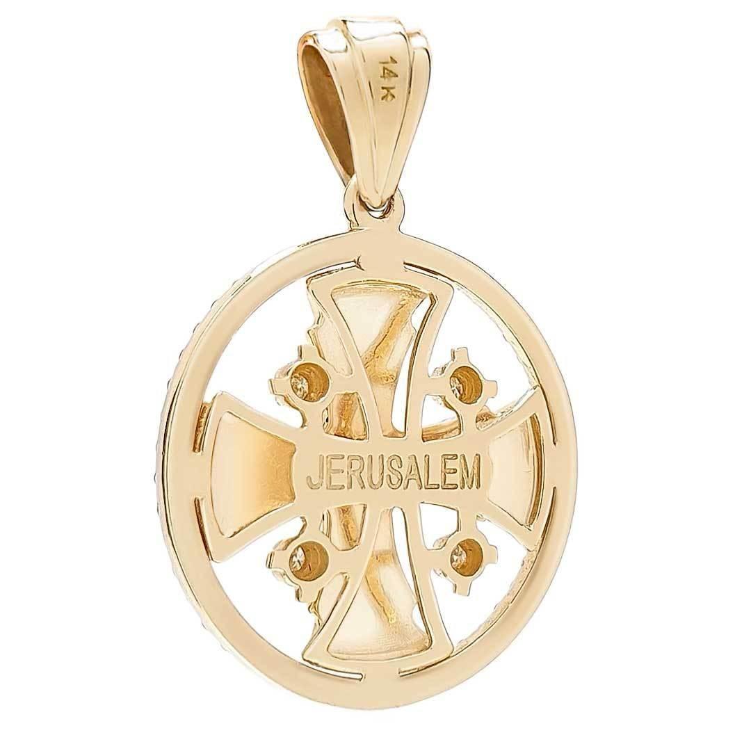 14K Gold Diamond Circle Necklace with Jerusalem Cross Pendant - 6 Color Options for Women | Elegant Layering Jewelry for Everyday Wear & Special Occasions