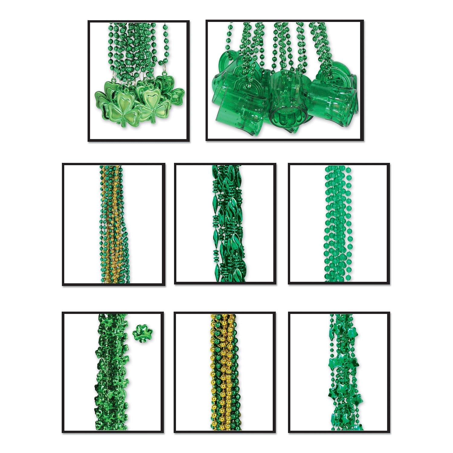 100 Pack Beistle St. Patrick's Day Bead Assortment - Green Shamrock Party Necklaces for Mardi Gras, Parades & Irish Themed Celebrations
