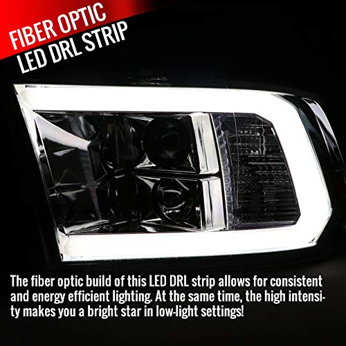Clear Lens Chrome Bezel LED Light Bar Projector Headlights Compatible with RAM 1500 (2009-2018) & RAM 2500/3500 (2010-2018) - DRL Daytime Running Lights for Enhanced Visibility & Style