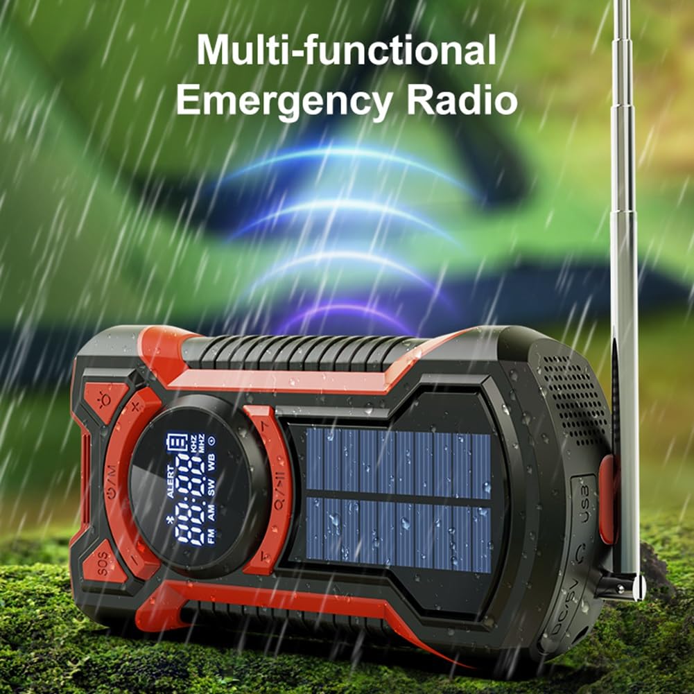 Osmond Hand Crank Emergency AM/FM/Weather Radio with LED Flashlight, Bluetooth 5.0 Speaker, USB Charger - Portable Survival Gear for Camping, Hiking & Power Outages