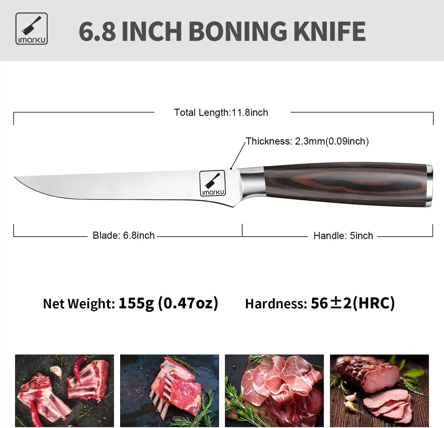Imarku 6-Inch Curved Boning Knife - High Carbon Stainless Steel Blade for Precise Meat Trimming & Deboning - Perfect for Chefs, Butchers & Home Cooking