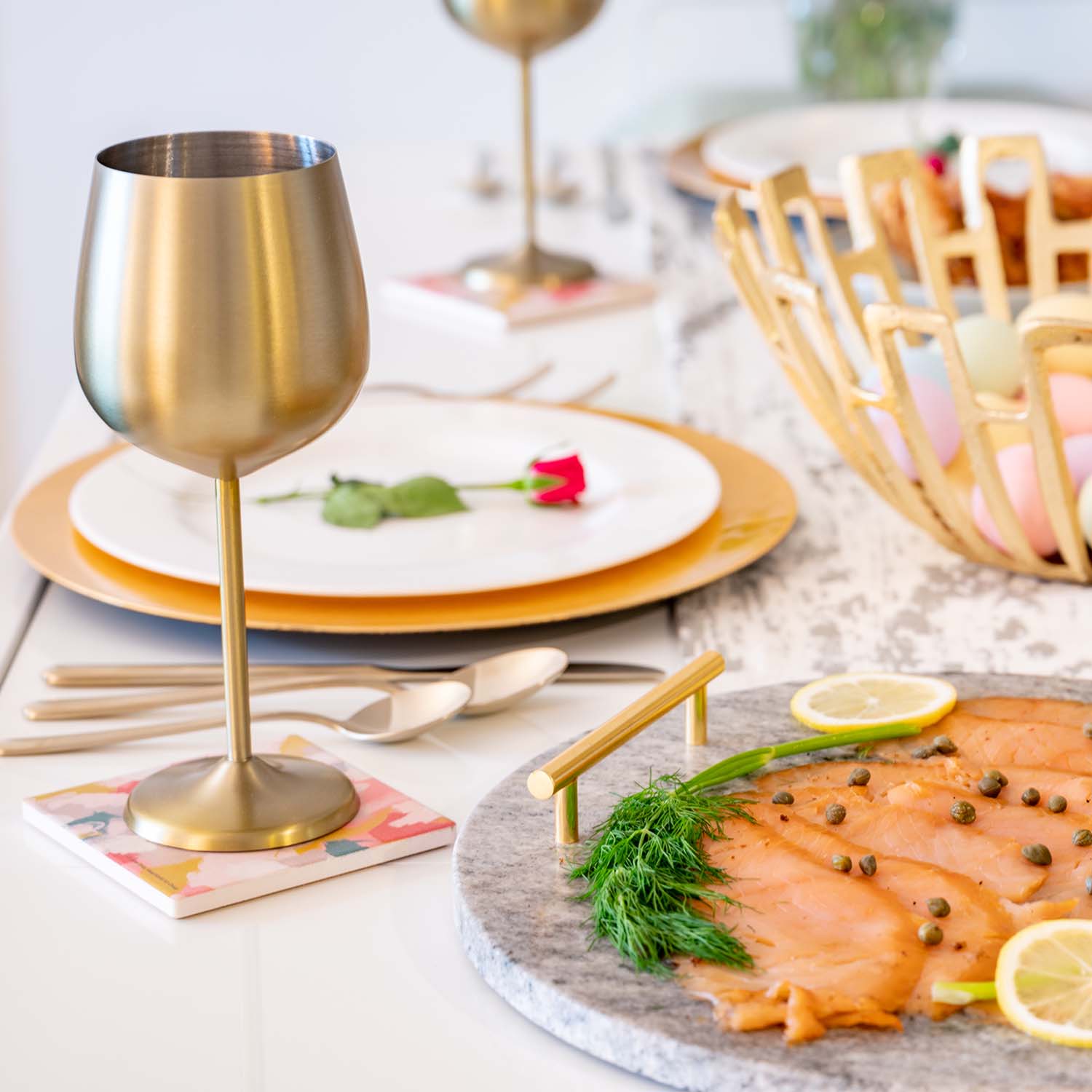 Premium Gold Stainless Steel Wine Glasses Set of 4 - Elegant & Durable Stemware for Parties, Weddings, and Home Entertaining