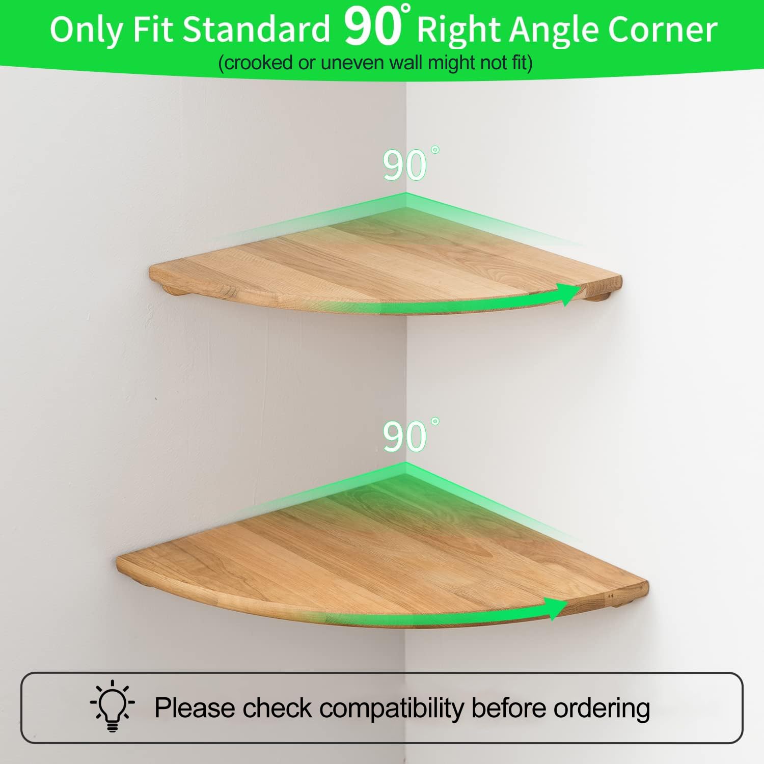 7 Inch Solid Oak Wood Floating Corner Shelf - Wall Mount Round End Speaker Shelf with Wire Hole for Small Plants, Photo Frames - Perfect for Bedroom, Kitchen & Living Room Decor