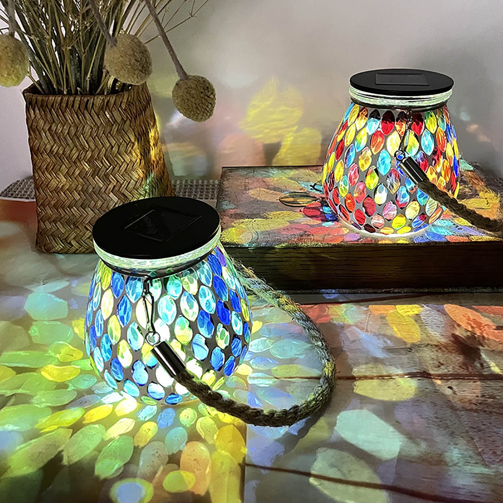 Solar Powered LED Lantern Lights Outdoor Waterproof - Hanging Mason Jar Solar Lights with Projection for Garden, Yard, Patio Decor (Red) | Perfect for Camping, Backyard Parties & Pathway Lighting