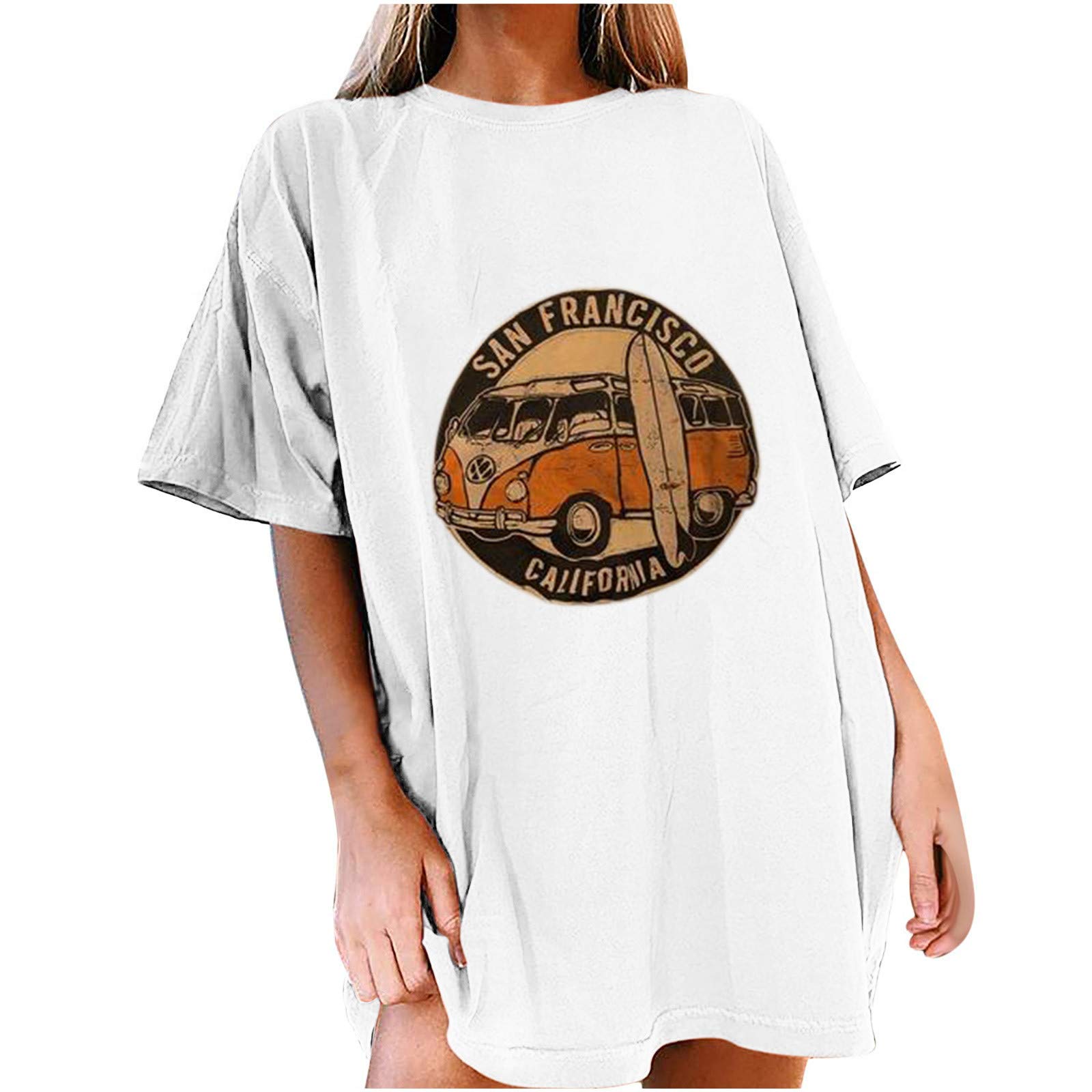 Funny Graphic Tees for Women - Oversized Short Sleeve T-Shirt with Sun & Moon Design | Casual Streetwear, Summer Outfits & Festival Fashion
