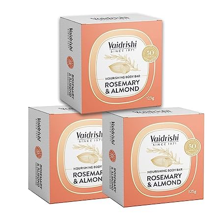 Vaidrishi Rosemary & Almond Nourishing Body Bar - Natural Soap for Dry Skin, Pack of 3 | Moisturizing & Aromatherapy for Relaxing Bath & Shower