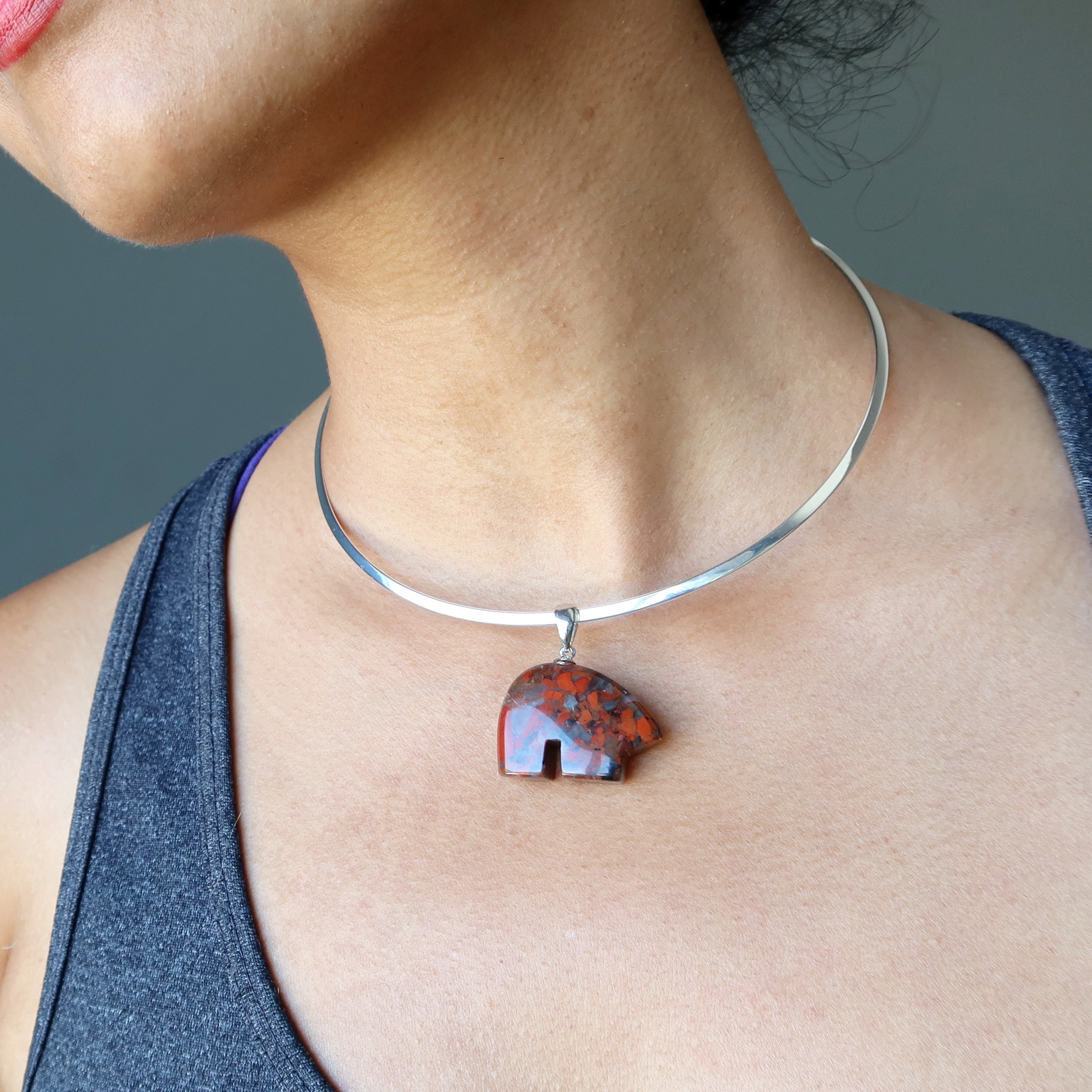 Red Jasper Necklace with Guardian Bear Charm - Sterling Silver Choker for Women, Spiritual Protection Jewelry - Perfect for Meditation, Healing & Everyday Wear