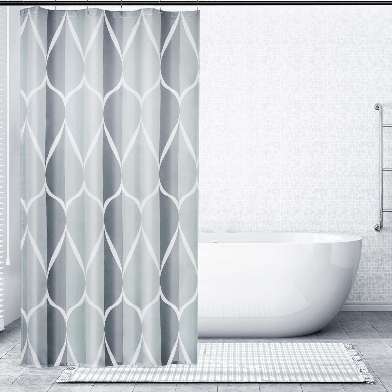 Gelbchu Grey Stall Small Fabric Shower Curtain - Waterproof Polyester Bathroom Curtain with Weighted Hem, Quick Dry & Washable - 36