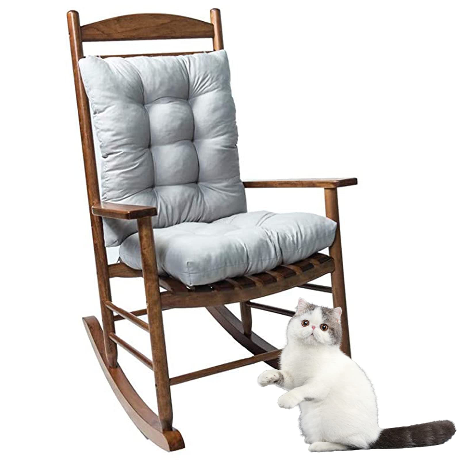 Premium Non-Slip Rocking Chair Cushion Set - Thick Overstuffed Indoor/Outdoor Patio Chair Pads - Comfortable Gray Cushions for Porch, Garden & Nursery Relaxation