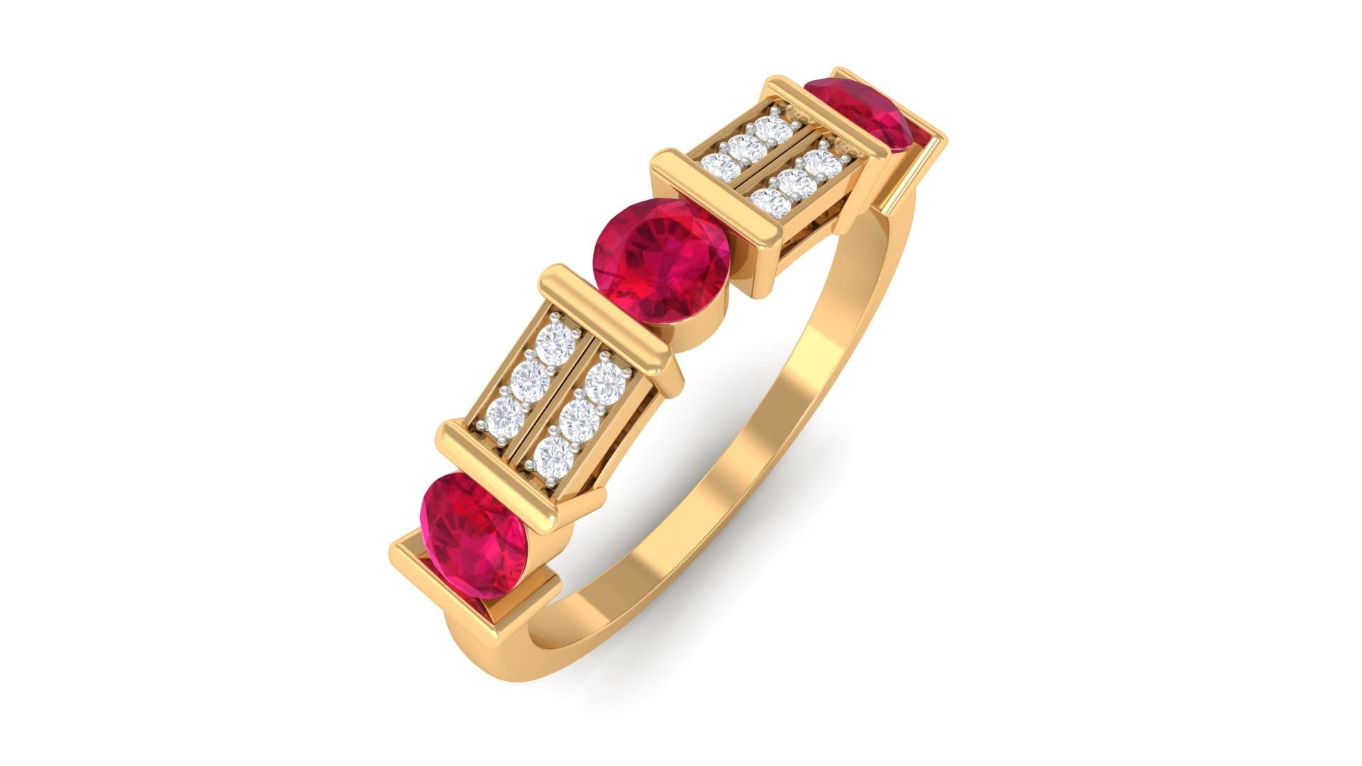 0.75 CT Ruby and Diamond Half Eternity Ring for Women - 14K Solid Gold Red Ruby & Diamond Semi Eternity Band - Perfect for Anniversary, Engagement, or Valentine's Day Gift