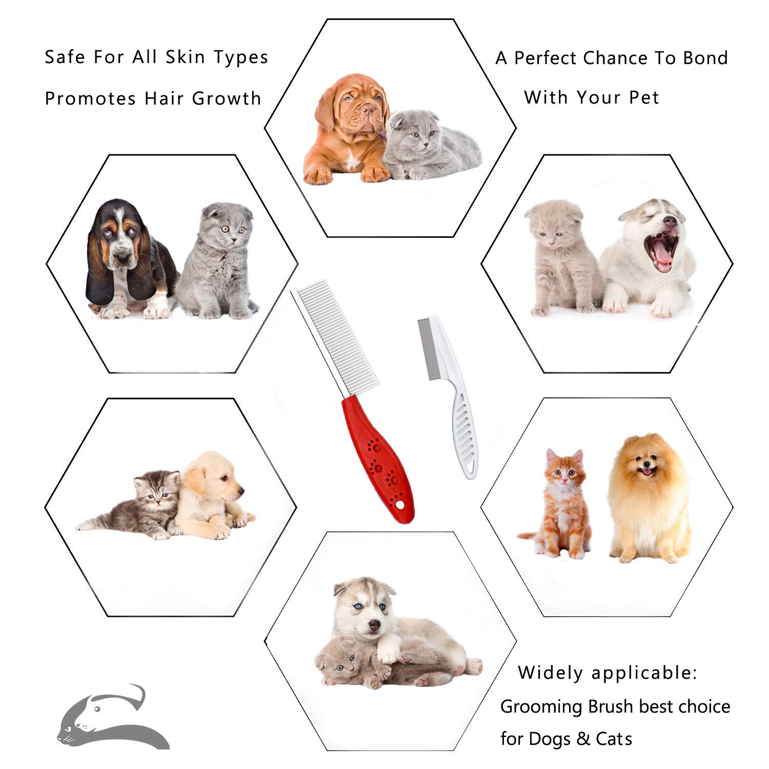 Pet Grooming Comb for Dogs & Cats - Stainless Steel Deshedding Brush for Matted Fur, Knots & Tangles - 2 Pack Small Pet Combs for Shedding Control & Hair Removal - Perfect for Daily Grooming & Coat Maintenance at Home