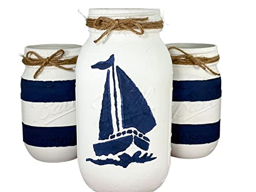 Nautical Mason Jar Set - Rustic Glass Jars with Rope Handles for Home Decor, Wedding Centerpieces, Beach Theme Parties & Farmhouse Style Kitchens
