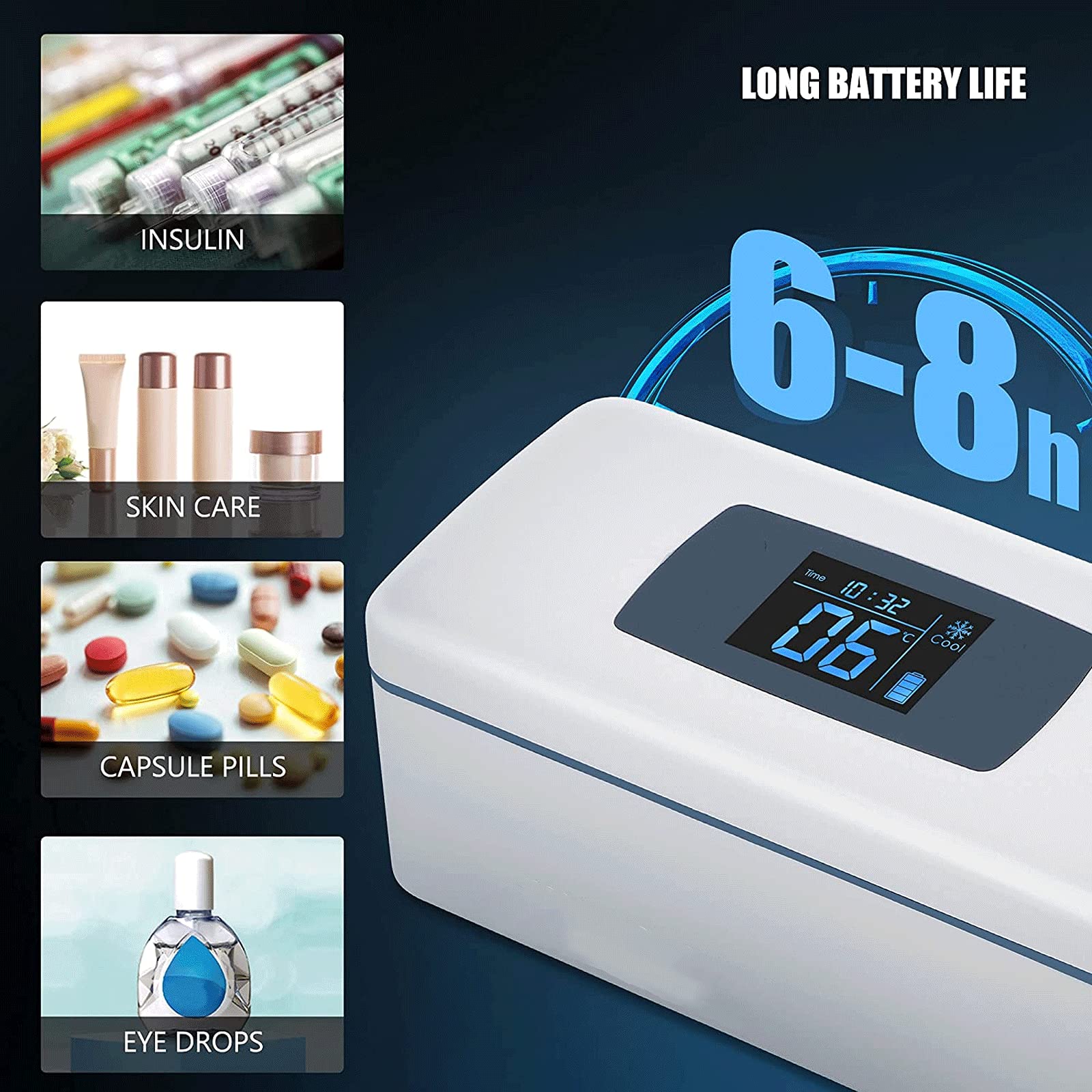 Portable Insulin Cooler Refrigerator - 2-8°C Temperature Control for Travel & Car Use, 8-Hour Battery Life, Diabetic Medicine Storage Case | Perfect for Traveling, Camping & Daily Medication Organization
