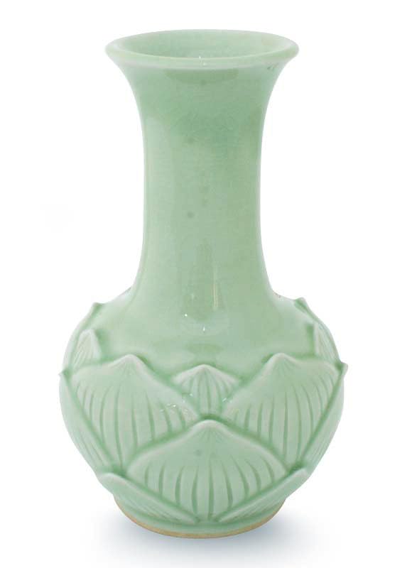 NOVICA Handcrafted Floral Celadon Ceramic Vase - Elegant Green 'Jade Lotus' Design - Perfect for Home Decor, Wedding Centerpieces & Gift Giving